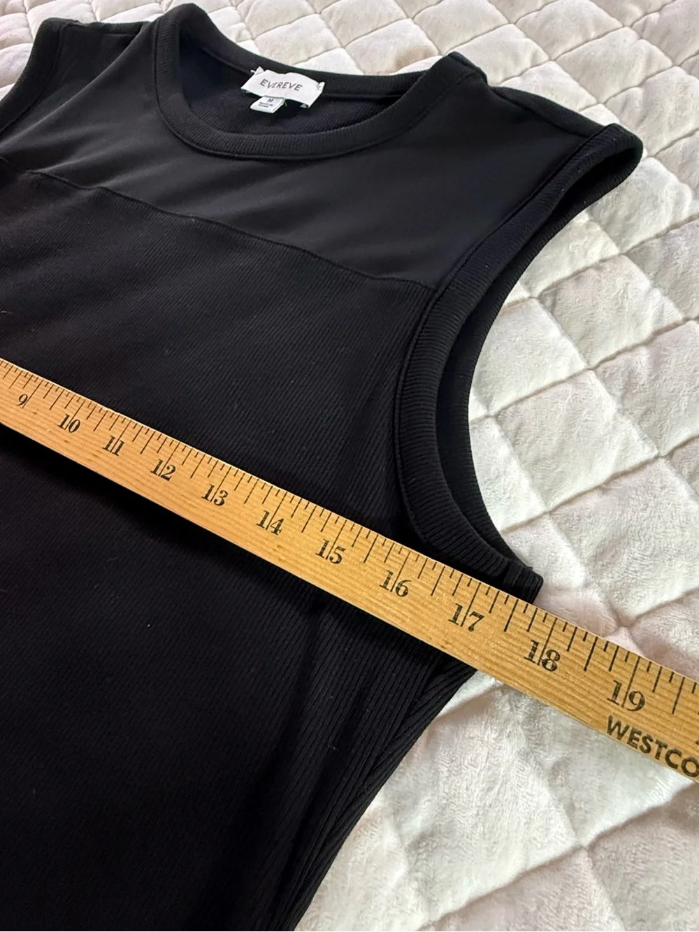 Evereve Mixed Media Ribbed Knit Tank Top Black Size M Satin Yoke Sleeveless